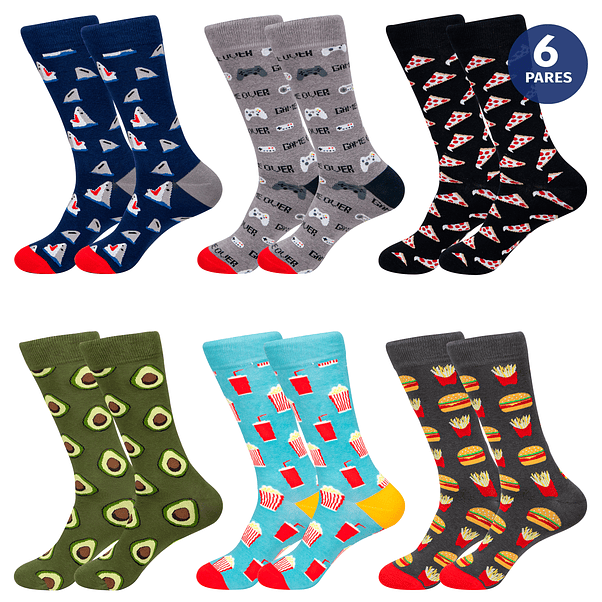 X6 Pares Calcetines Algodón Diseños divertidos - Sin costura 1