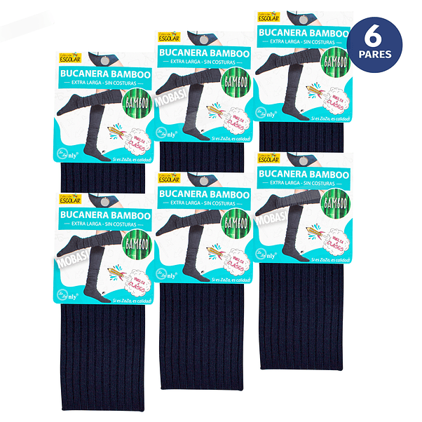 X6 Pares Bucaneras Bambú Extra Larga Escolar Sin Costura 5
