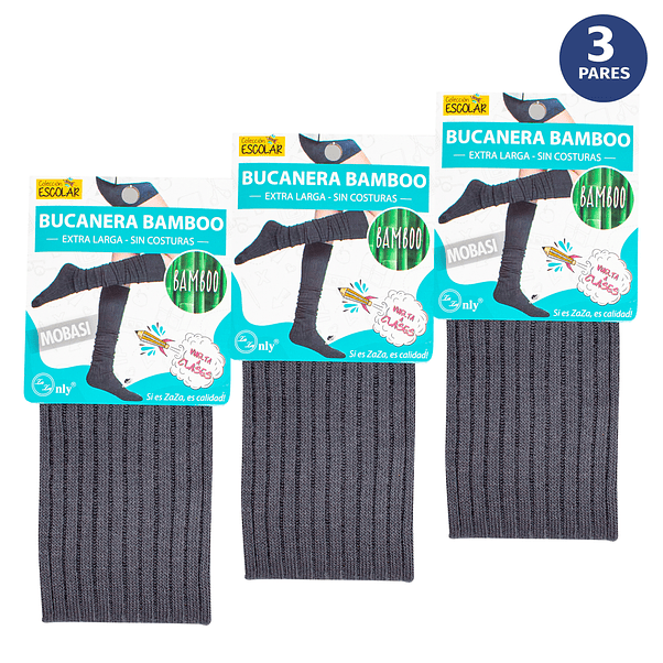 X3 Pares Bucaneras Bambú Extra Larga Escolar Sin Costura 2