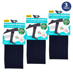 X3 Pares Bucaneras Bambú Extra Larga Escolar Sin Costura