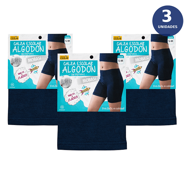 X3 Calzas Cortas Algodón Escolar Juvenil - Sin costura 4