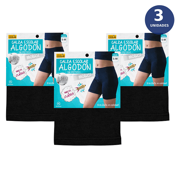 X3 Calzas Cortas Algodón Escolar Juvenil - Sin costura 5