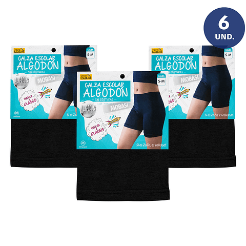 X6 Calzas Cortas Algodón Escolar Juvenil - Sin costura