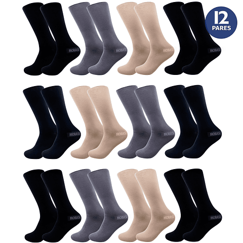 x12 Calcetín Largo Bambú Ejecutivo Liso Normal - Sin costura