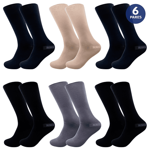 x6 Calcetín Largo Bambú Ejecutivo Liso Normal - Sin costura