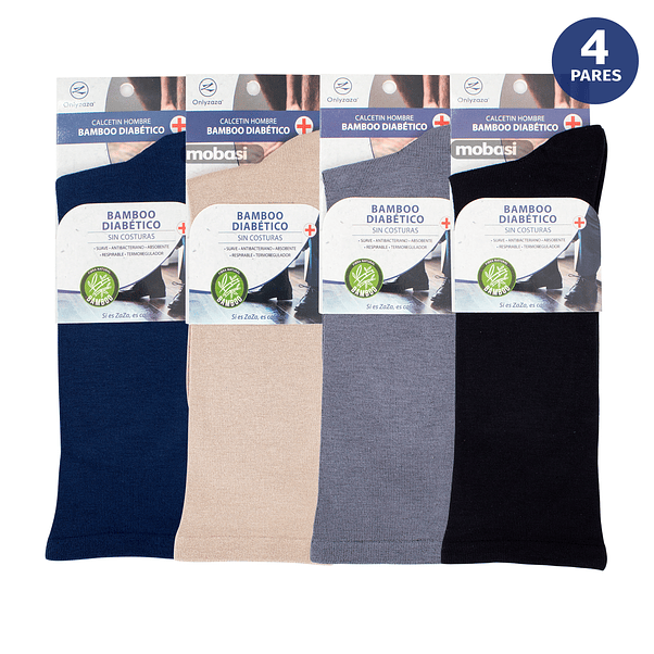 x4 Calcetín Bambú Diabético Puño ancho - Sin costura 1