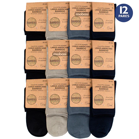 x12 Pares Calcetín Bambú Largo americano - Sin costura