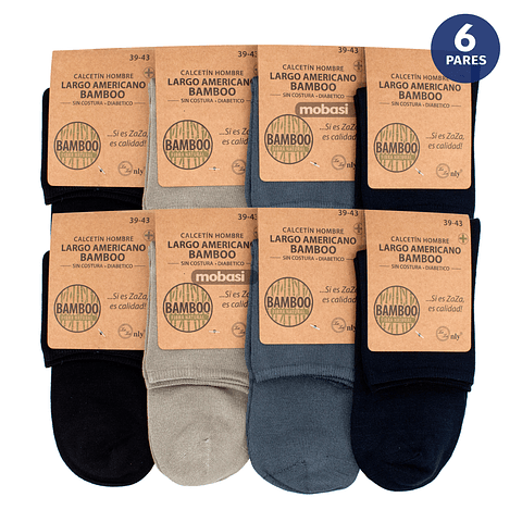x6 Pares Calcetín Bambú Largo americano - Sin costura