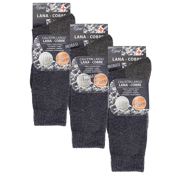 Pack X3 Calcetines Térmicos diabético Antitranspirante Lana Cobre +interior toalla 2