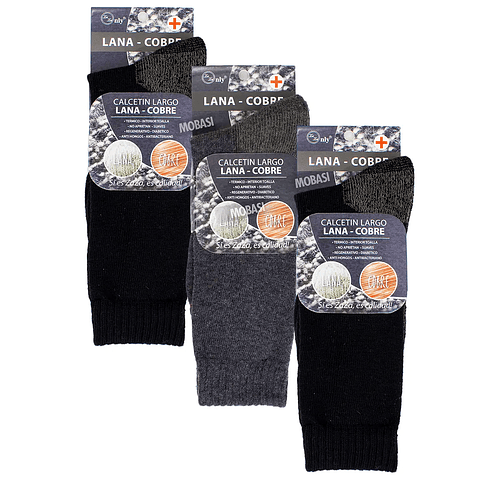Pack X3 Calcetines Térmicos diabético Antitranspirante Lana Cobre +interior toalla