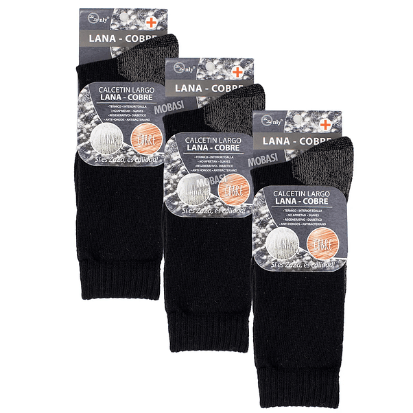 Pack X3 Calcetines Térmicos diabético Antitranspirante Lana Cobre +interior toalla 3