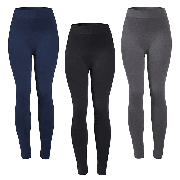 X3 Pack Calzas Polar Tiro Alto Mujer Invierno Sin Costura 2