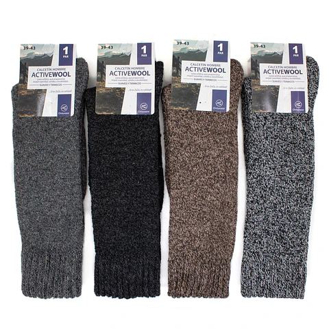 Pack X6 Pares Calcetín Lana Hombre Grueso Térmico Trekking Invierno