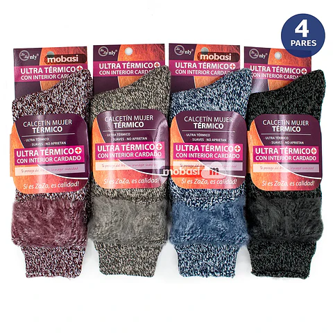 Pack X4 Pares Calcetín Mujer Ultra Térmicos Chiporro Invierno