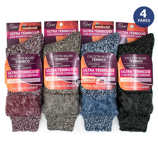Pack X4 Pares Calcetín Mujer Ultra Térmicos Chiporro Invierno 2