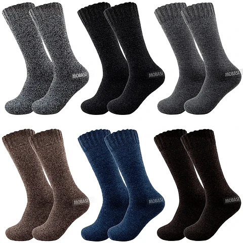 Pack X6 Pares Calcetín Lana Hombre Grueso Térmico Trekking Invierno