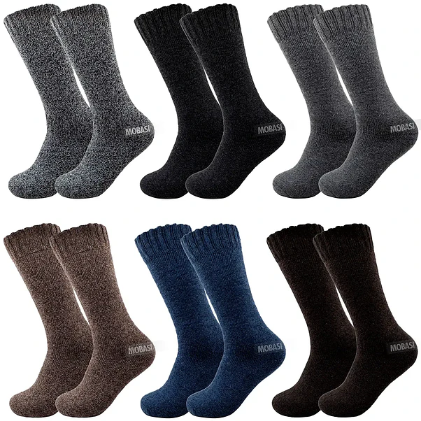 Pack X6 Pares Calcetín Lana Hombre Grueso Térmico Trekking Invierno 1