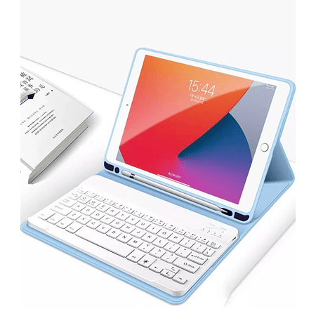Funda + Teclado iPad 10.2"  (7ma/8va/9na Gen.) - Ranura Apple Pencil (Color: Celeste)