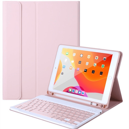 Funda + Teclado Rosado iPad 10.2" / 10.5"  ﻿﻿﻿﻿﻿﻿﻿(7ma/8va/9na Gen.) - Ranura Apple Pencil (Color T: Rosa)
