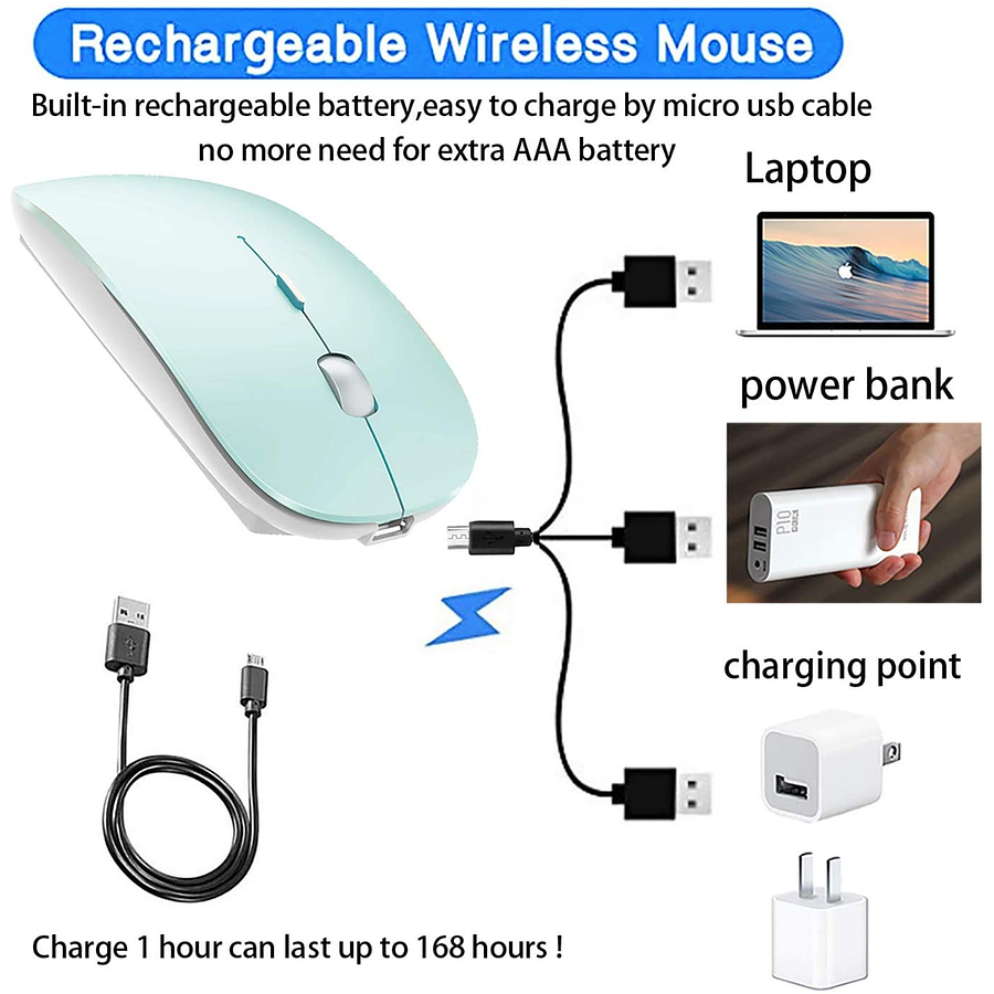 Mouse Bluetooth e inalámbrico para iPad, Tablet, PC, Notebook.