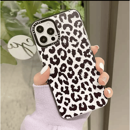 Carcasa iPhone 12 / 12pro - Leopardo Negro con fondo Blanco