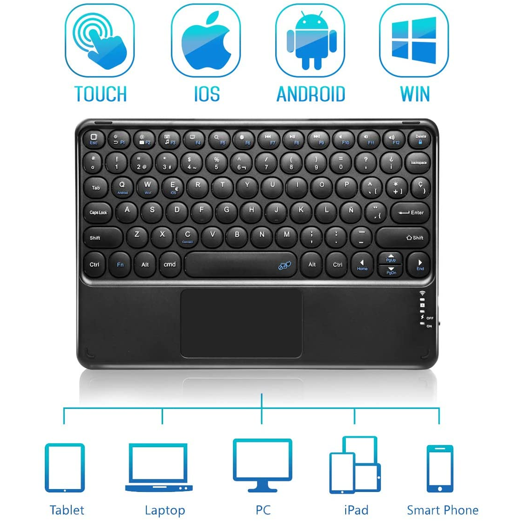 Teclado Bluetooth con Mouse - Teclas redondas (Color: Negro)
