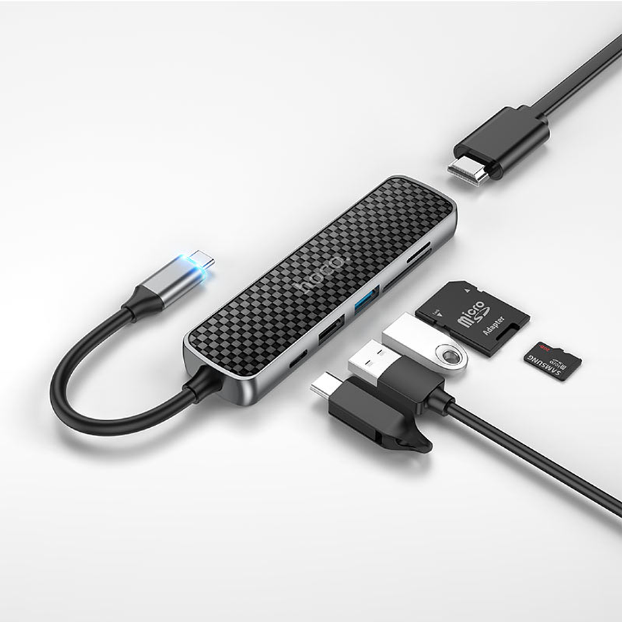 Adaptador Hub usb-C 6 en 1 (HDMI + USB3.0 + USB2.0 + SD + TF + PD) - HOCO