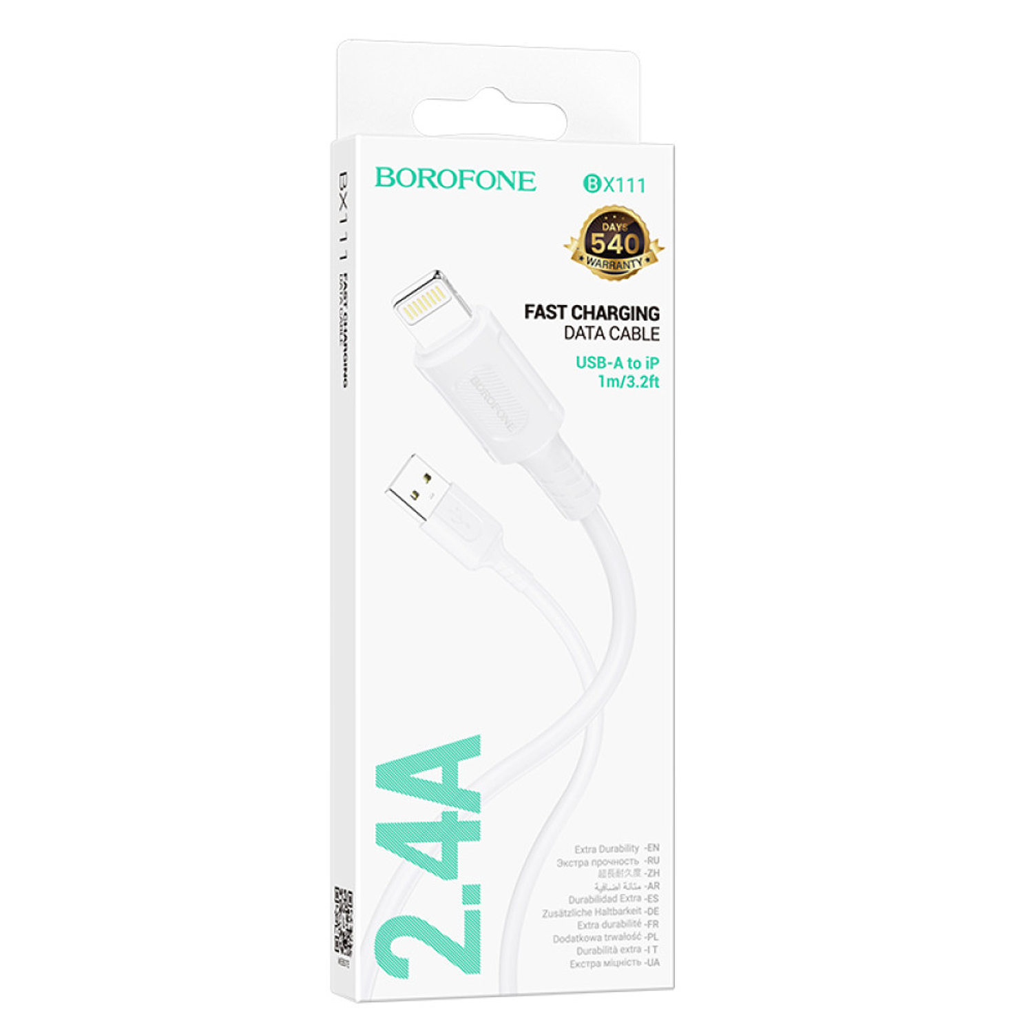 Cable Borofone BX111 Feliz Lightning Blanco 2