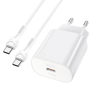 Cargador Hoco N22 PD25W cable Usb C a Usb C Blanco