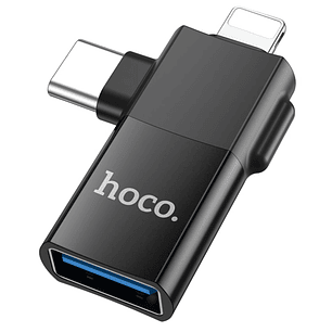 Adaptador Hoco UA17 iP /Tipo C 2 en 1 Negro