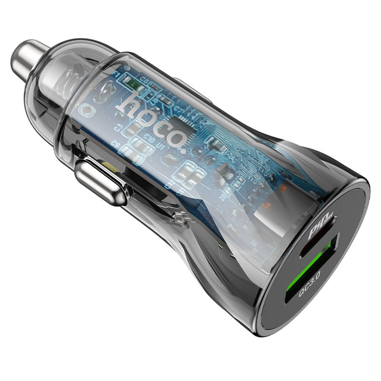 Hoco Cargador Dual Auto Z47A Transparent Discovery PD30W+QC3.0 negro 1