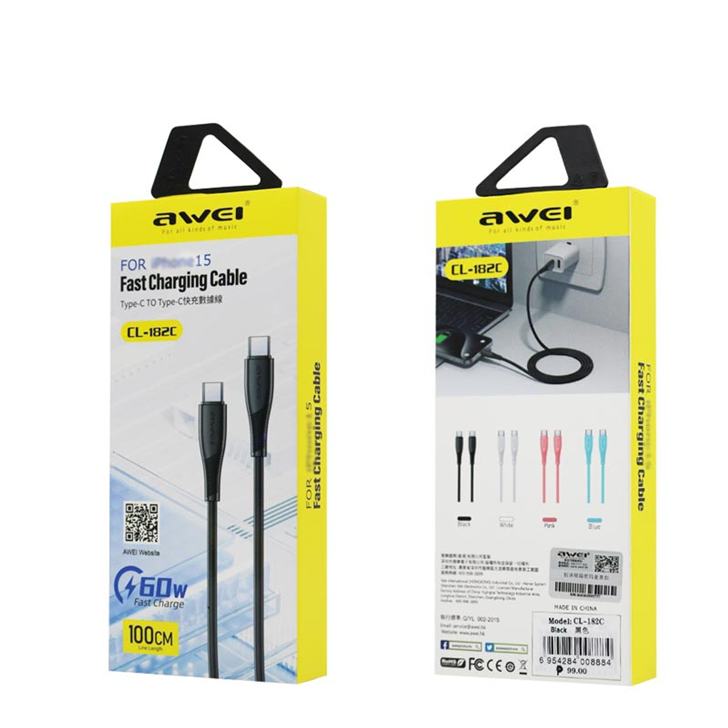 Cable Tipo C a Tipo C Awei CL-182C negro 2