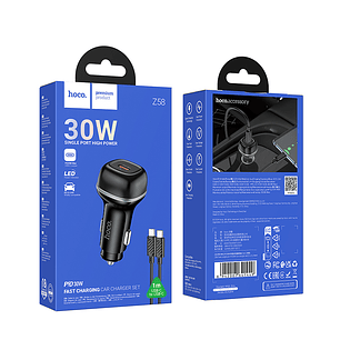 Cargador Auto Hoco Z58 Rank PD30W Cable C a C negro