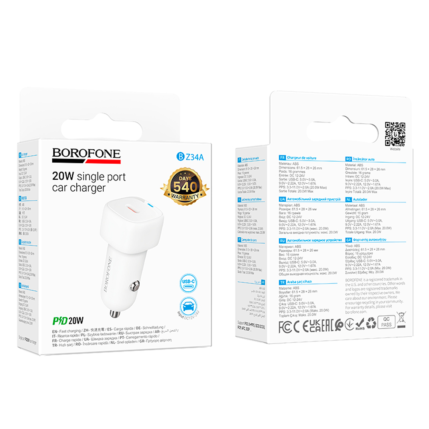 Cargador Auto Borofone PD20W BZ34A Cloud Blanco 2
