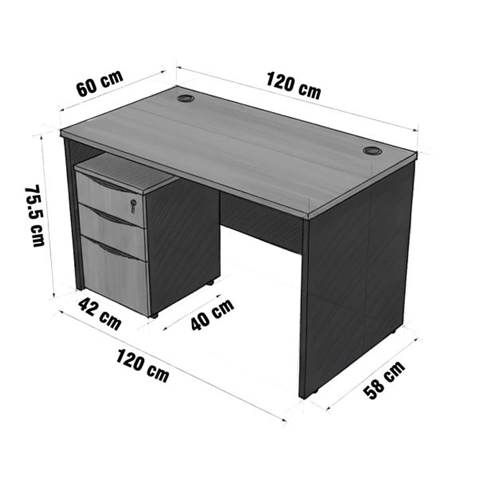 Escritorio Ejecutivo Malta 3 Cajones Con Llave 120×60 Cm 2