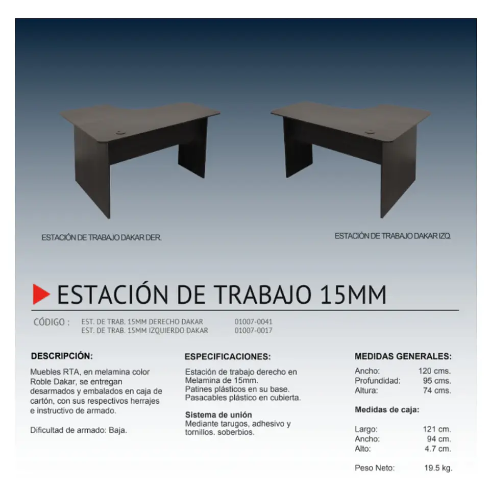 Escritorio estación de trabajo 120 mm Dakar 2