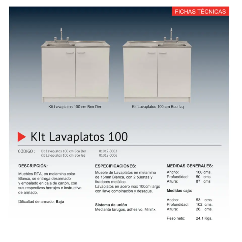 Kit Lavaplatos 100cm Blanco Izquierdo 3