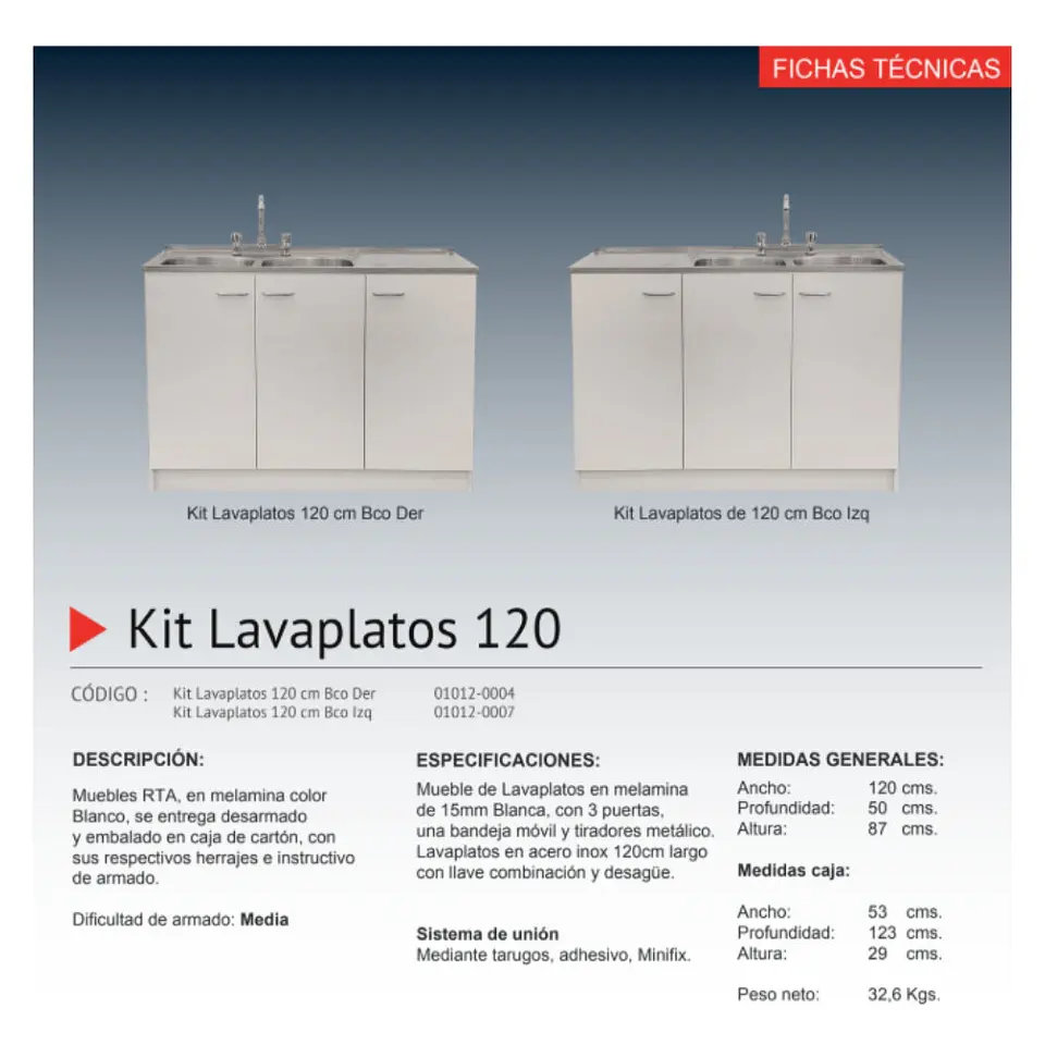 Kit Lavaplatos 120cm Blanco Izquierdo 3