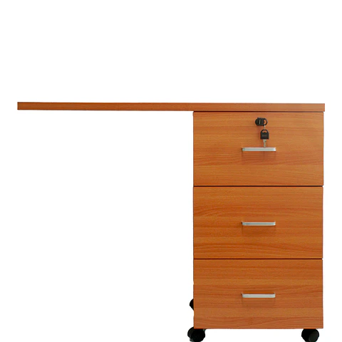 Extensión Movil, 3 Cajones, Primer Cajón Con Llave, 90X40X75, Color Peral (Sirve Para Extender Escritorios O Formar Escr