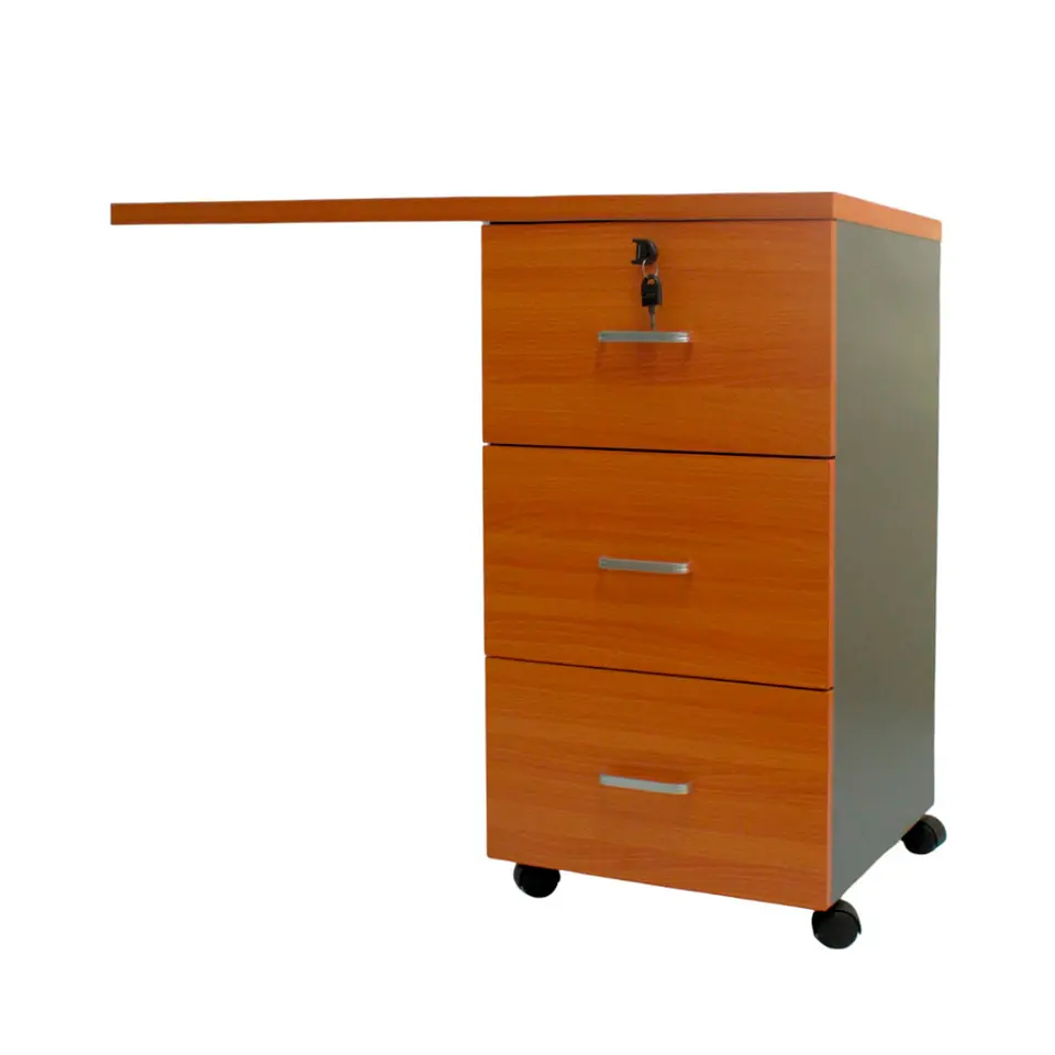 Extensión Movil, 3 Cajones, Primer Cajón Con Llave, 90X40X75, Color Peral (Sirve Para Extender Escritorios O Formar Escr 2