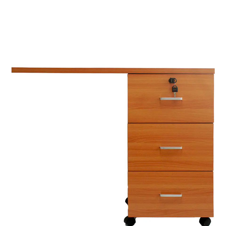 Extensión Movil, 3 Cajones, Primer Cajón Con Llave, 90X40X75, Color Cerezo (Sirve Para Extender Escritorios O Formar Esc 1