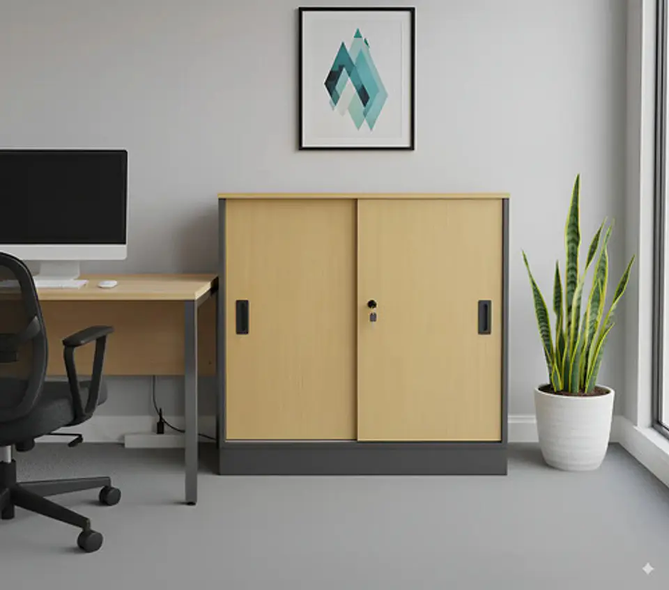 Gabinete O Archivador Bajo, Con Llave, 80X40X80, Color Peral 1