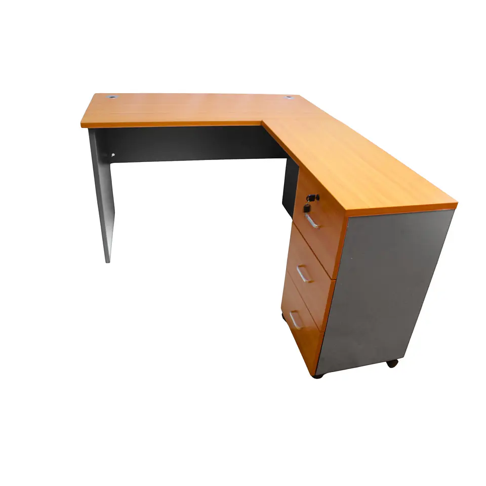 Escritorio En L Modular, 150X120X75, Con 3 Cajones, Primer Cajón Con Llave, Color Peral        Incluye: Escritorio Sin C 3