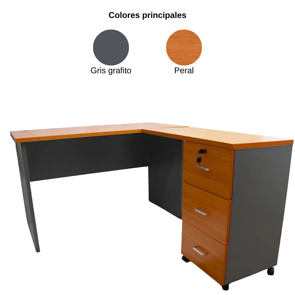 Escritorio En L Modular, 120X120X75, Con 3 Cajones, Primer Cajón Con Llave, Color Cerezo         Incluye: Escritorio Sin 2