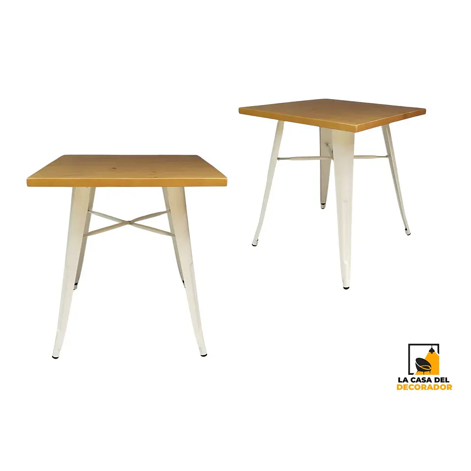 Mesa Tolix Blanca Base Madera 1