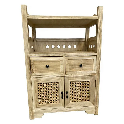 MUEBLE DE MADERA HAYA CON RATAN NATURAL