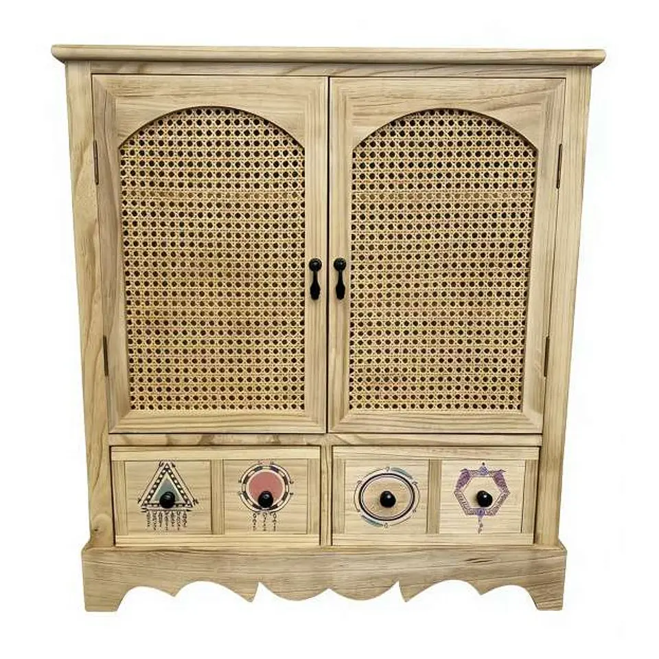 MUEBLE DE MADERA HAYA CON RATAN NATURAL 1