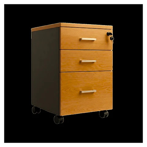 Cajonera Móvil Con Kardex, 2 Cajones + 1 Kardex, Primer Cajón Con Llave, 70X40X40, Color Peral