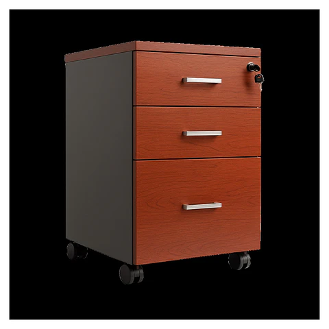 Cajonera Móvil Con Kardex, 2 Cajones + 1 Kardex, Primer Cajón Con Llave, 70X40X40, Color Cerezo