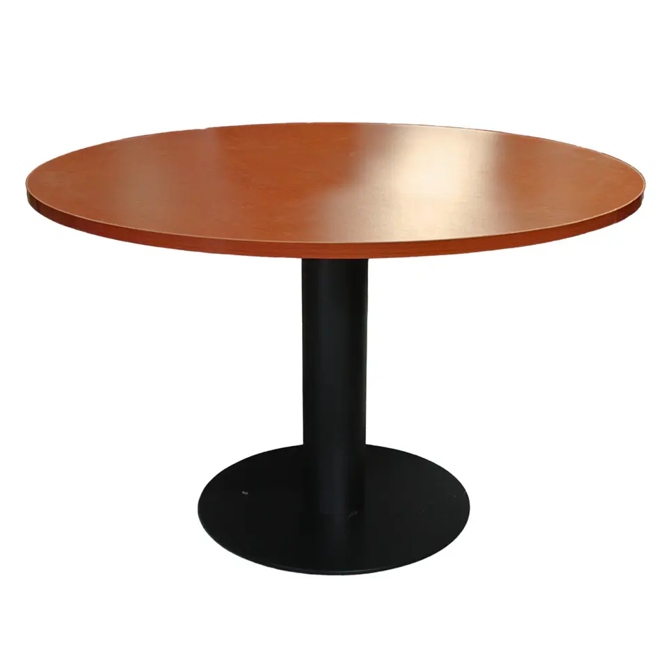 Mesa De Reunion Redonda, 100 Cm, Cubierta 24Mm, Color Cerezo, Base De Metal Color Negro 1